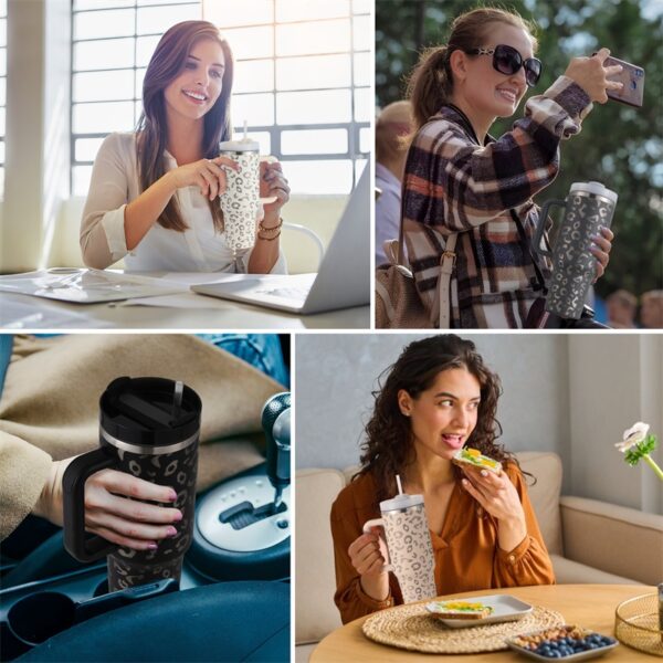 40oz Straw Coffee Mug With Handle Portable Car Stainless Steel Water Bottle Large Capacity Travel Bisphenol A Free Mug - Image 2